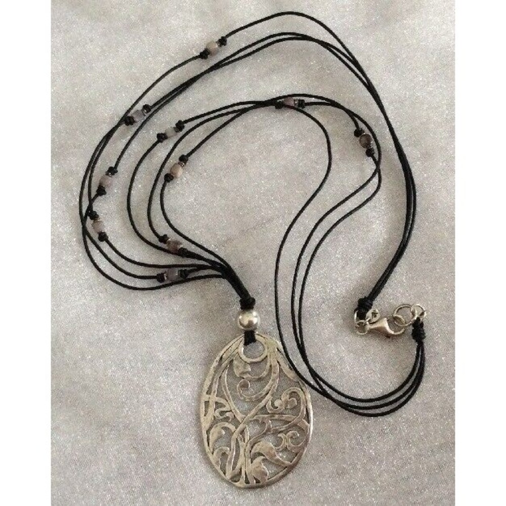 Silpada N1805 Necklace 24" Lobster Clasp .925 Sterling Silver Grey Pendent